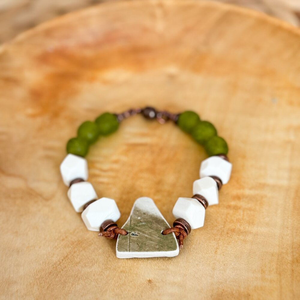 Up-cycled Chunky Artisan Pottery Bracelet with Copper Accents - Picture 6 of 8